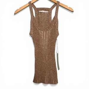 One Grey Day Rib Knit Tank Brown Cream Racerback Summer Spring Size Small